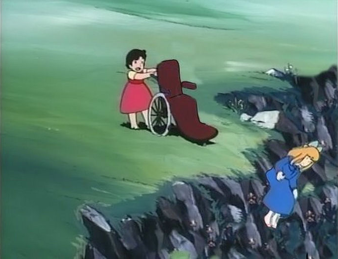ひどい アルプスの少女ハイジ 車椅子に乗ったクララを崖から突き落とす 笑
