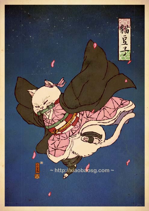 【鬼滅の刃おもしろイラスト】鬼滅の刃のキャラを猫にした日本画風イラストがすごい（笑）