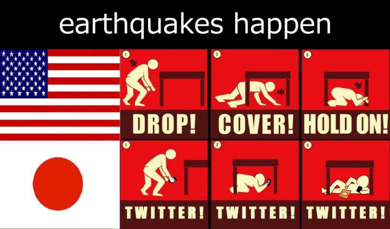 【地震おもしろ画像】地震が起きた時のアメリカ人と日本人の違い（笑）