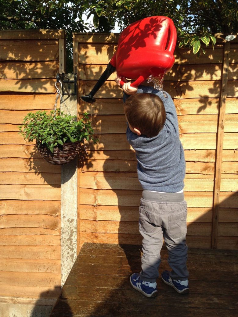 【子どもおもしろ画像】植物に水を上げる子どもに起きたハプニング（笑）